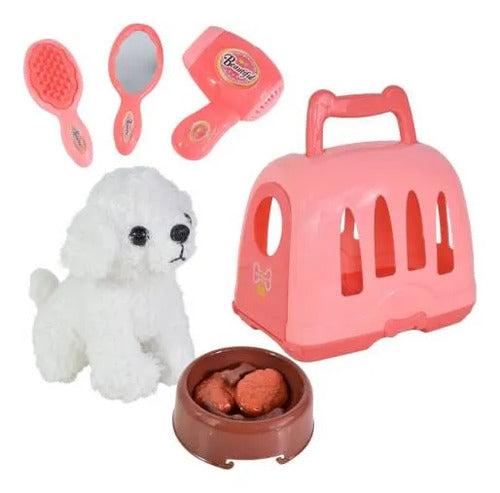 Set Mascota Infantil Peluche Jaula Accesorios Belleza Rosa