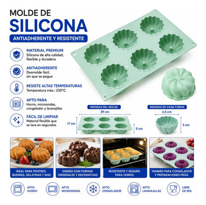 Molde Silicona 6 Formas Horno 29x17cm Repostería Horno Verde