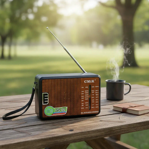 Radio Retro Portátil Am Fm 4 Bandas 15w Pila Corriente Marrón