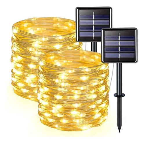 Set X2 Guia Solar Guirnalda Luces Led Calidas Lamparas 10mts Cálida