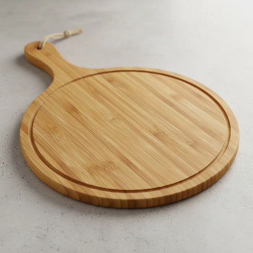 Tabla Cortar Picar Pizza Redonda Madera Con Mango 52x37cm Tabla Pizzera Con Mango