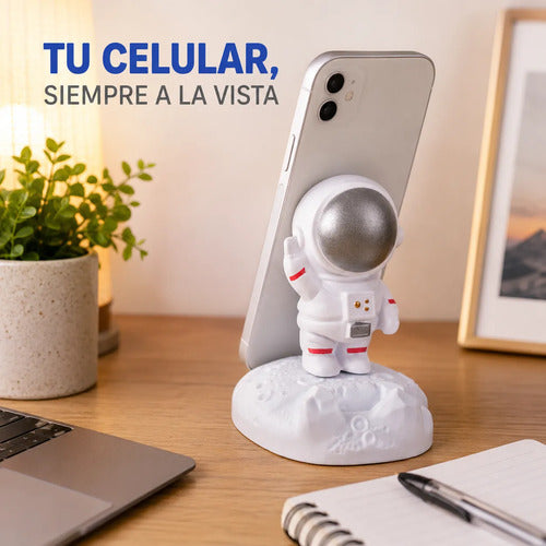 Soporte Porta Celular Astronauta Escritorio Mesa Base Auto Blanco