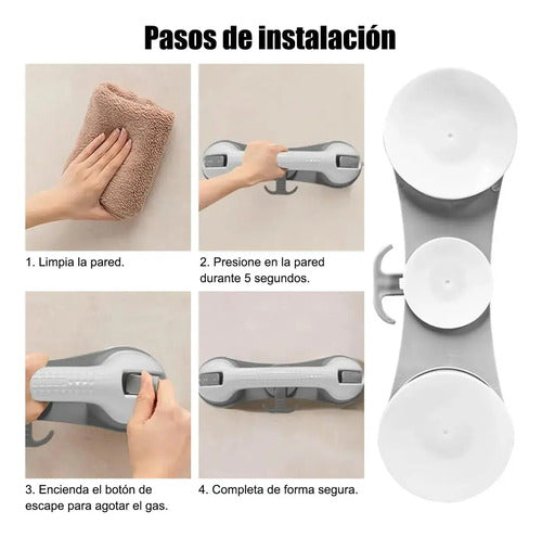 Agarradera Antideslizante Ventosa Para Baño Barra Seguridad Blanco Con Gris
