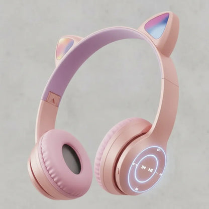 Auricular Orejas Gato Vincha Bluetooth Tf Micrófono Infantil Rosa
