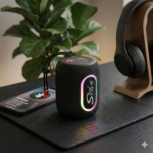 Parlante Bluetooth Portatil Luces Led Usb Tf Aux Radio Fm Negro