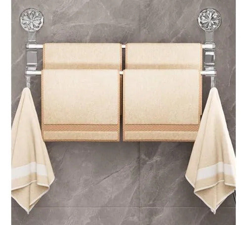 Porta Toalla Toallero Baño Ventosas 58x21cm Doble Barra Baño Plateado