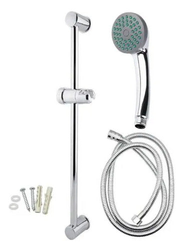 Set Ducha Baño Manual Soporte Ajustable Manguera Flexible Plateado Cromado