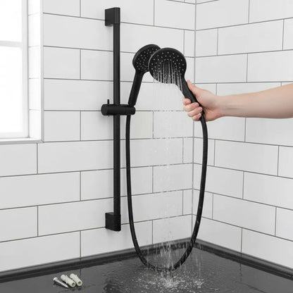 Duchero Manual Baño Barra Soporte Manguera Ajustable Lluvero Negro Mate