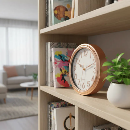 Reloj Pared Analogico Quartz Redondo 31,5cm Hogar Oficina Champagne Blanco