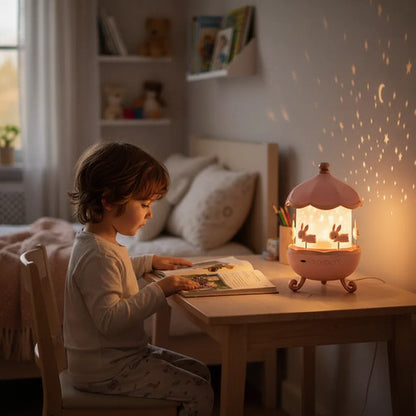Lámpara Veladora Proyector Infantil Giratoria Música Luz Led Rosa