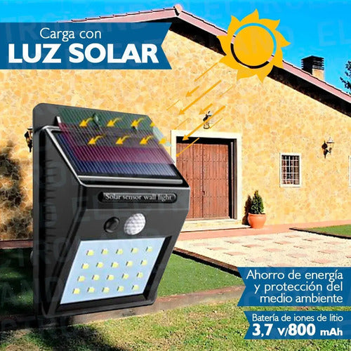 Set X6 Aplique Solar Pared Foco Led Sensor De Movimiento Negro