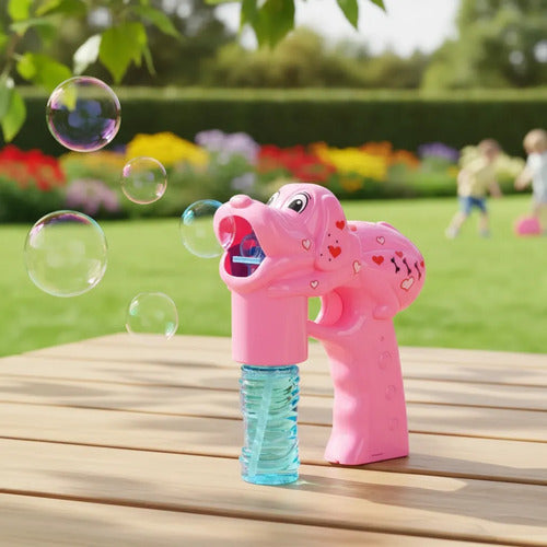 Pistola Lanza Burbujas Automática Perro Luz Música Infantil Rosa