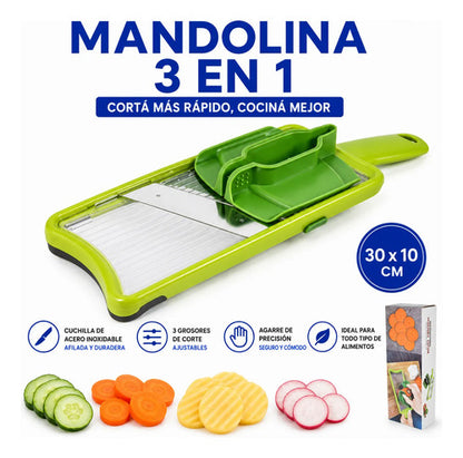 Mandolina Cortadora Verduras Ajustable Cocina Cuchilla Acero Verde