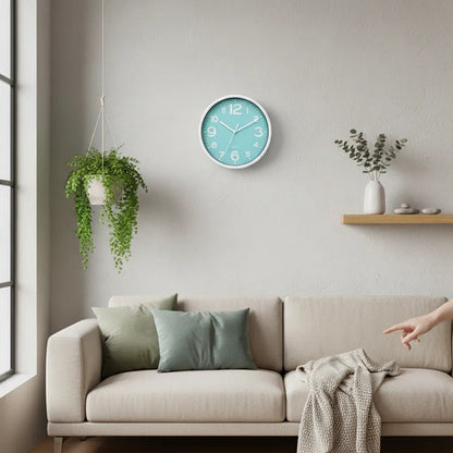 Reloj Decorativo Pared Plástico Redondo Analógico 19cm Blanco Celeste