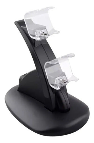 Base Cargador Doble Joystick Consolas Usb Indicador Led P4 Negro