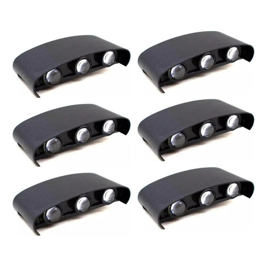 Set X6 Aplique Pared Bidireccional Lampara Exterior 3 Luces