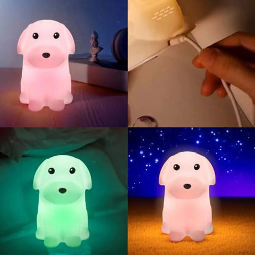 Lampara Veladora Perrito Silicona Luz Led Multicolor Blanco Varios