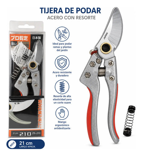Tijera Podar Jardin Acero Mango Ergonomico Resorte 21cm Gris