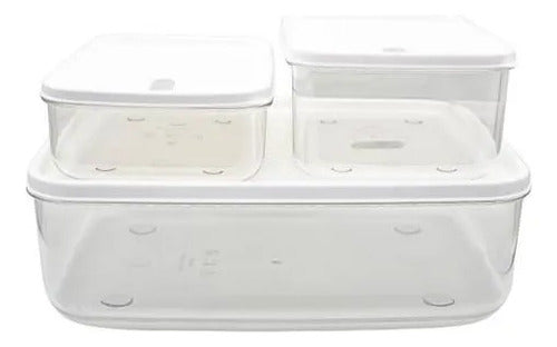 Set Recipientes Acrilicos Cocina Tapa Pack X3 Frasco Blanco