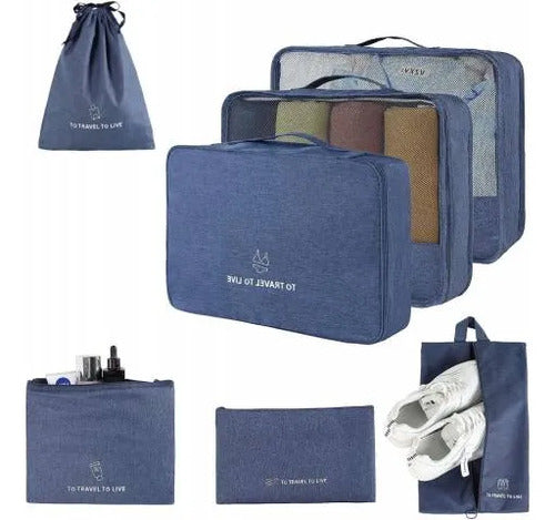 Set Pack Organizadores Viaje 7 Piezas Valija Ropa Bolsas Azul