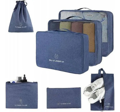 Set Pack Organizadores Viaje 7 Piezas Valija Ropa Bolsas Azul