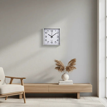 Reloj Analogico Pared Cuadrado Plastico 30x30cm Cuadrado Plateado