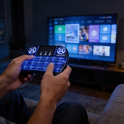 Teclado Tv Inalambrico Panel Tactil Rgb Recargable 3 Colores Azul