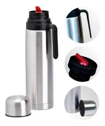 Termo Acero Inoxidable Doble Pared Aislamiento Vacio 1 Litro Plateado