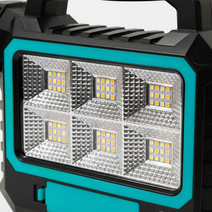 Foco Linterna Reflector Led Recargable Panel Solar Portatil Blanco Frío Celeste Con Negro
