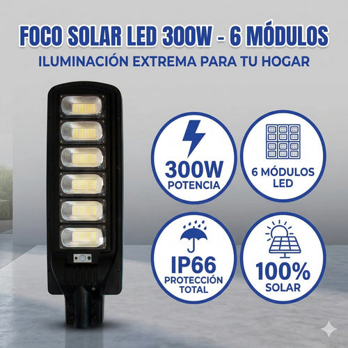 Foco Solar Led 300w Con Sensor Movimiento Exterior + Control Blanco Frío