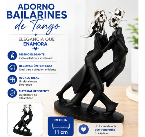 Adorno Figura Pareja Bailarines Tango Decorativo 11cm Negro