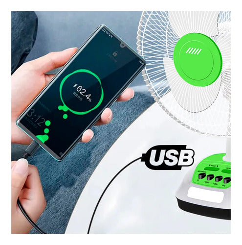 Ventilador Recargable Panel Solar Luces Usb Ios Android 42cm Verde