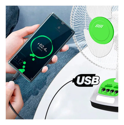 Ventilador Recargable Panel Solar Luces Usb Ios Android 42cm Verde