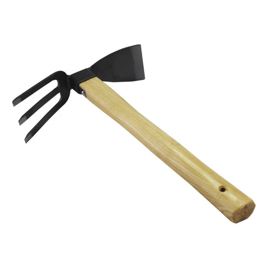 Rastrillo Con Azada Para Jardin Mango De Madera Chico