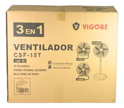 Ventilador Pie Mesa Pared 3 En 1 Aspas Metal 50cm 55w 220v 50 Cm 50 - 60 Hz Negro Mate Gris Metalizado / Aluminio Metal Aluminio Reforzado 5