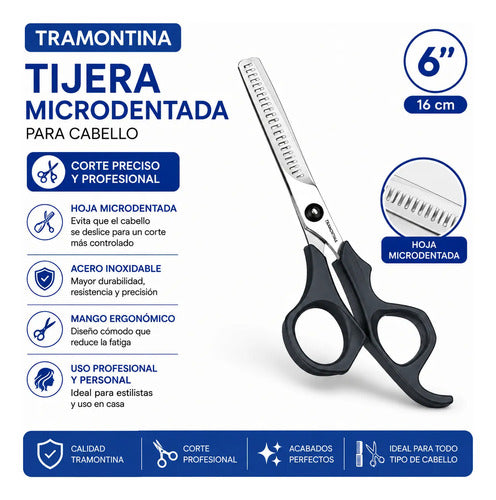 Tijera Cabello Peluquería Microdentada 6 Pulgadas Plástico Negro