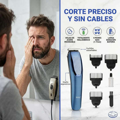 Set Maquina Cortapelos Htc Inalambrica Hoja Acero T 10 Azul Azul