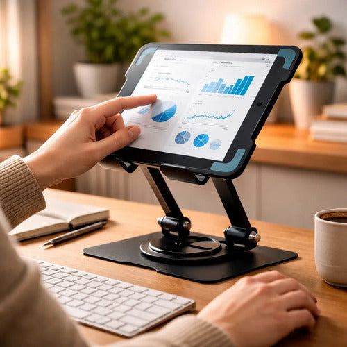 Soporte Base Plegable Tablet Celular Aluminio Ajustable 360 Negro