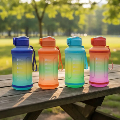 Botella Agua Deportiva Pico Silicona Marcador Motivacional Naranja