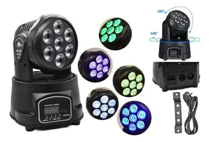 Foco Fiesta Disco Cabeza Movil Robotico Par 7 Led Rgbw Dmx