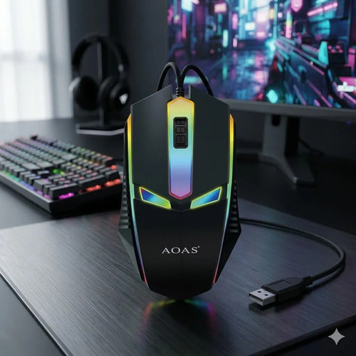 Mouse Gamer Optico Luces Rgb Usb Ledextras Pc Notebook Negro