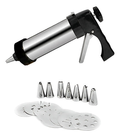 Maquina Para Hacer Galletitas Manual Con Moldes Y Picos Plateado
