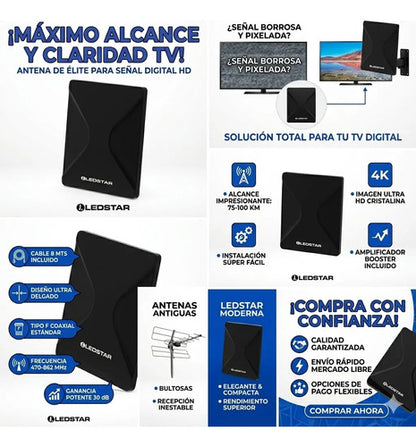 Antenas Interiores Exteriores Tv Digital Señal Booster 30 Db