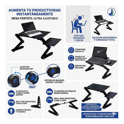 Soporte Plegable Portatil Notebook Ventilador Windows Mac Negro