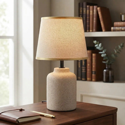 Lámpara Mesa Cerámica Texturizada E27 33cm Velador Beige