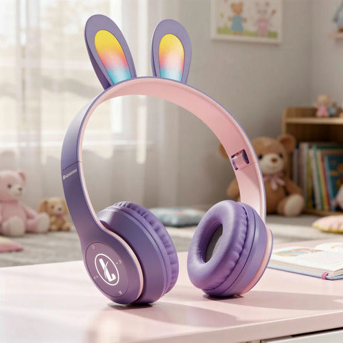 Auricular Infantil Bluetooth Rabbit Tf Mic Vincha Ajustable Violeta
