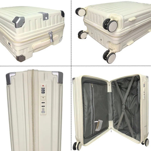 Valija Viaje Rigida 4 Ruedas Colores Puerto Usb 24 Pulgadas Blanco Rayas
