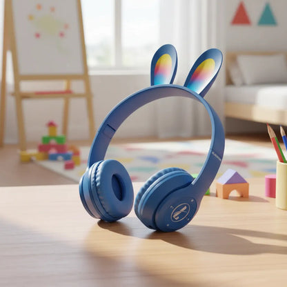 Auricular Infantil Bluetooth Rabbit Tf Mic Vincha Ajustable Azul