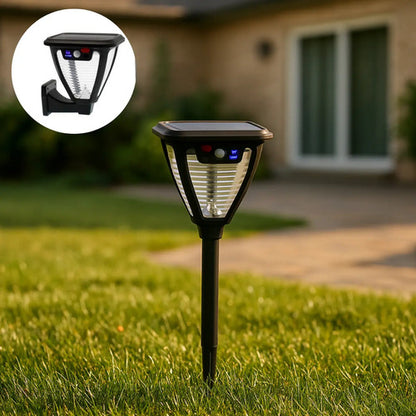 Farol Solar Exterior Foco Lampara Aplique Led Estaca Jardin Negro