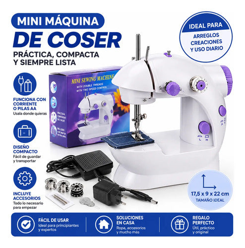 Mini Máquina De Coser Portátil Con Pedal Accesorios Blanco